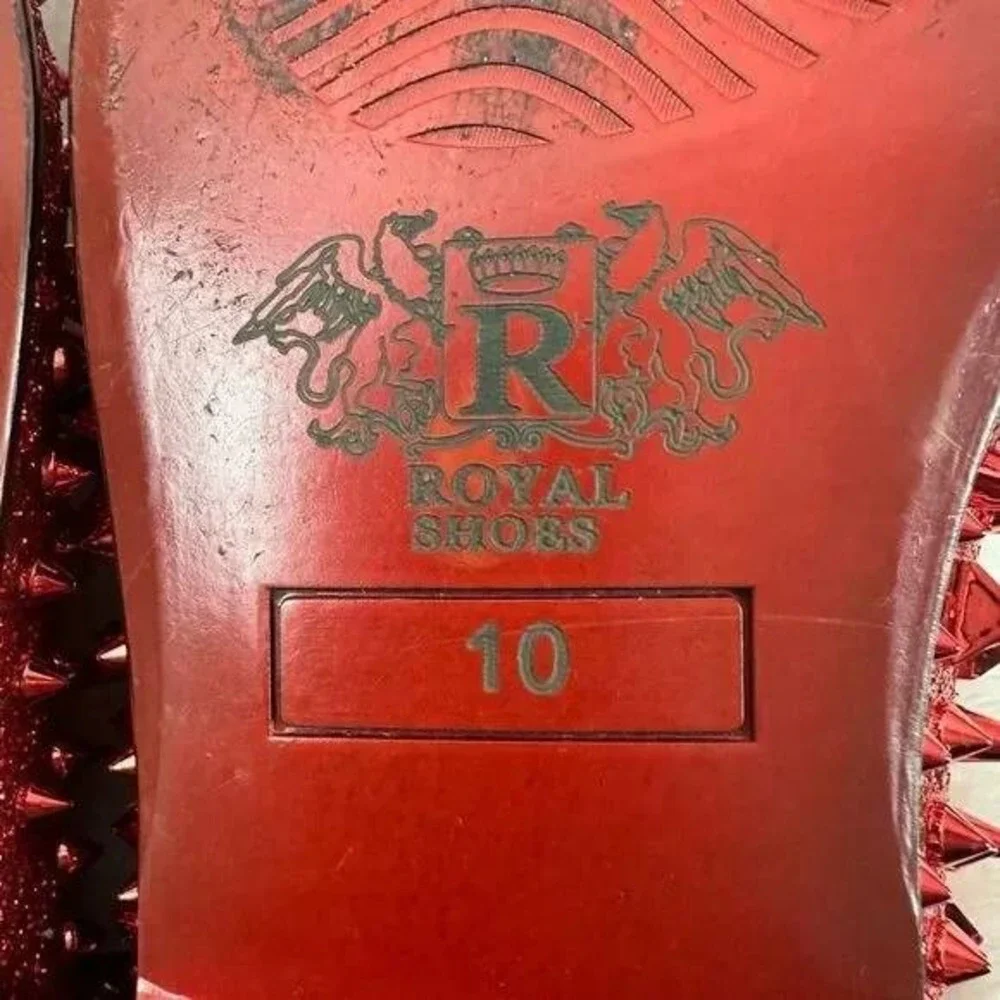 Royal‎ Shoes Mens Red Glitter Spiked Loafers Studded Slip On Dress Shoes Size 10